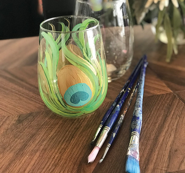 Peacock Wine Glass Painting