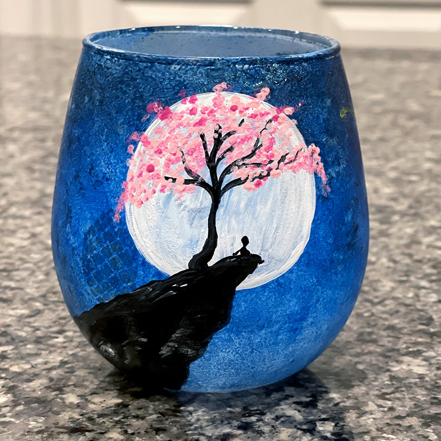 Moon Blossoms Wine Glass Painting