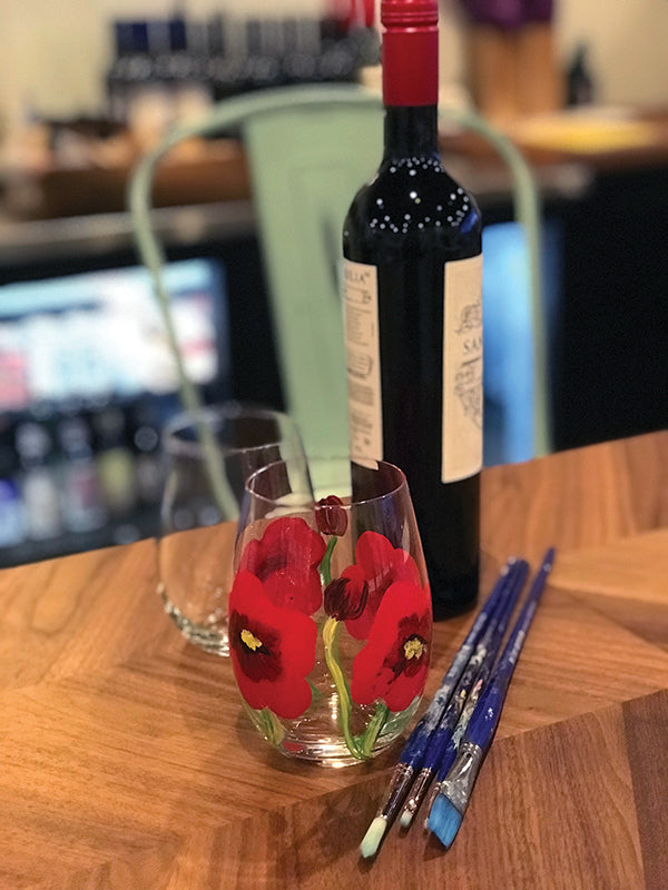 Poppies Wine Glass Painting at Dark Heart Coffee Bar